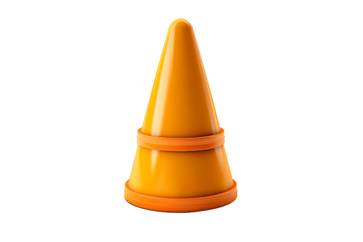 High-quality image of an orange traffic cone on a transparent background. ideal for construction and safety related projects or illustrations. png