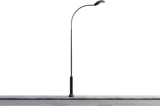 Single street lamp illuminating a deserted sidewalk at night. Minimal street scene emphasizing urban lights and nocturnal atmosphere. png