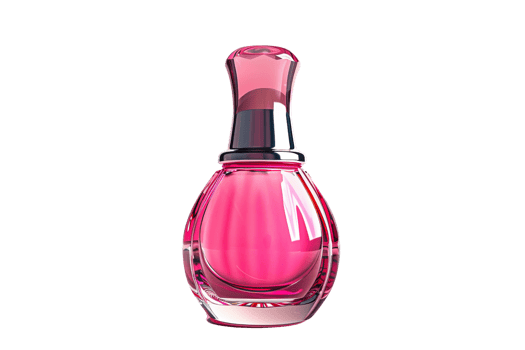 Elegant pink glass perfume bottle with a sleek design, perfect for adding a touch of luxury to your fragrance collection. png