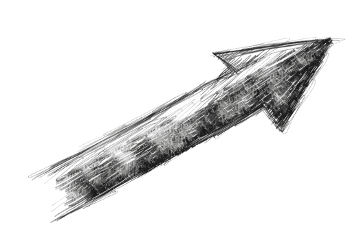 A black and white drawing of an arrow pointing upwards. The arrow is drawn in a very rough and textured style, giving it a sense of movement and energy. Concept of progress and growth png