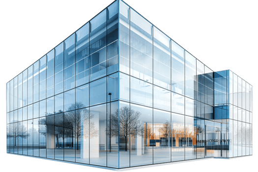A large glass building with a lot of windows. The building is very tall and has a modern design png