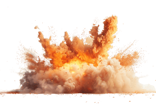 A large explosion is depicted in the image, with a lot of smoke and debris flying in the air. The scene is intense and chaotic, with the explosion leaving a trail of destruction in its wake png