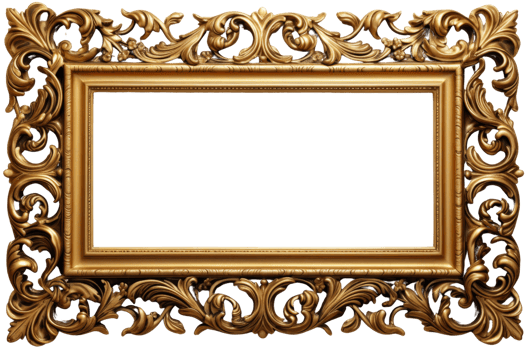 A gold framed picture with a white background. The frame is ornate and has a lot of detail png