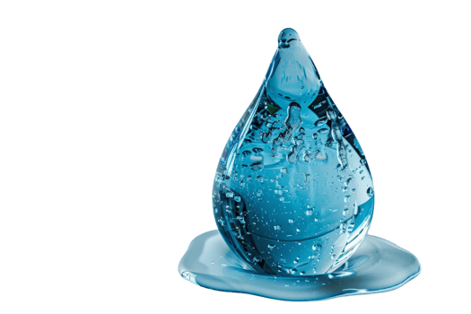 A close-up of a blue water droplet with bubbles inside, isolated on a transparent background. for a clean, refreshing look. png