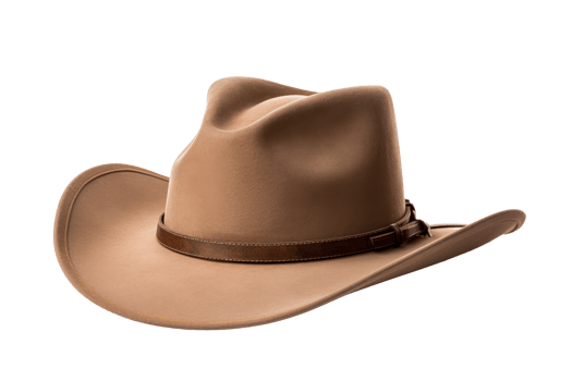 A classic brown cowboy hat with a wide brim and a leather band, perfect for Western-themed activities and fashion statements. png