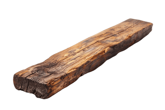 Raw wooden plank with a rustic, weathered appearance, perfect for woodworking, DIY projects, or natural decor in various settings. png
