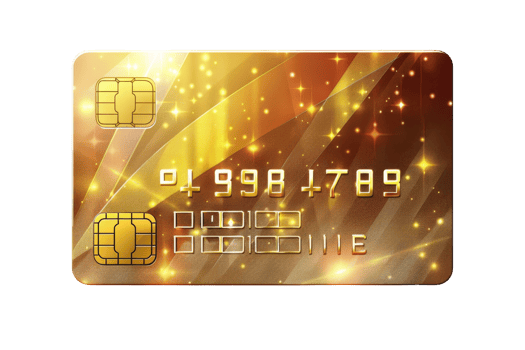Shiny, golden credit card with glittering sparkles, ideal for finance, banking, and e-commerce themes. png