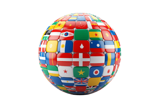 A colorful globe with flags from many countries. The globe is a symbol of unity and diversity. The flags represent the different cultures and nations that make up our world. Concept of global harmony png
