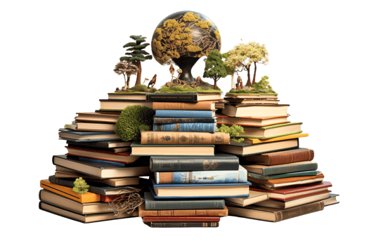 A stack of books with a globe on top. Concept of knowledge and learning, as well as the importance of preserving and sharing information png