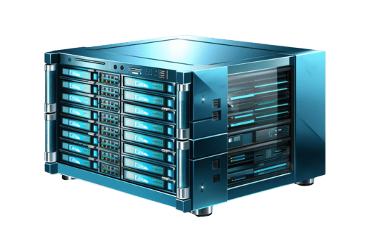 A large blue computer server with many blue and white components png
