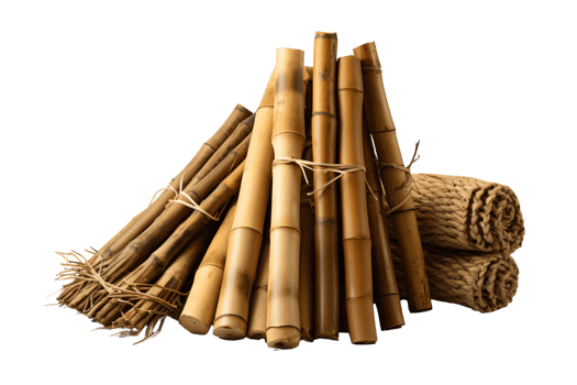 A pile of bamboo sticks and a bundle of rope png