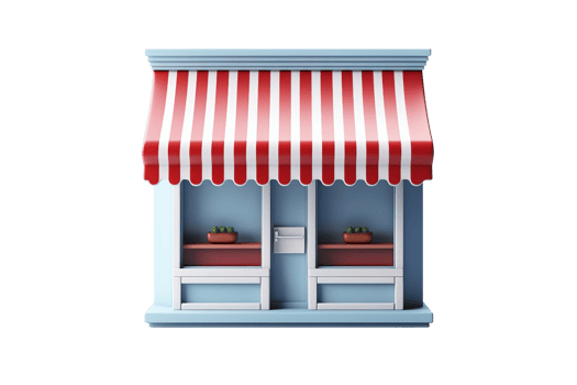 A store front with a red and white striped awning png