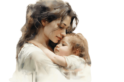 A woman is holding a baby in her arms. The baby is small and has a peaceful expression. The woman's face is soft and gentle, and she looks at the baby with love and care png