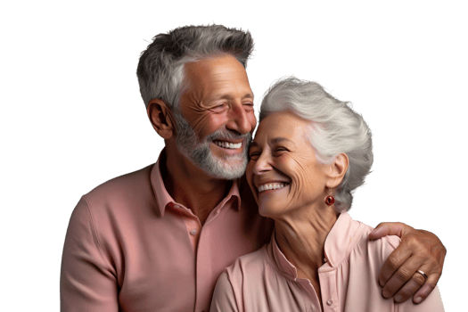 A man and a woman are smiling at the camera. They are both wearing pink shirts png