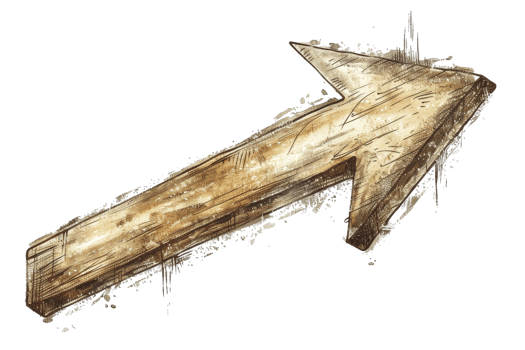 A wooden arrow pointing to the right. The arrow is drawn in a sketchy style, giving it a somewhat old and worn appearance png
