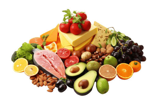 A colorful assortment of fruits and vegetables, including avocados, oranges, and tomatoes. Concept of abundance and health, as it showcases a variety of fresh produce png