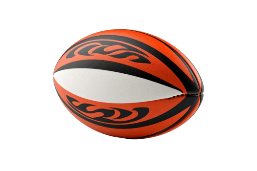 Vivid red and black rugby ball with dynamic tribal design, isolated on transparent background. ideal for sports and teamwork concepts. png