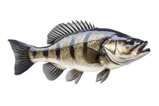 A large fish with a black and white striped body. The fish is swimming in the water png