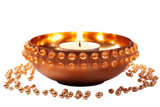 A small gold bowl with a lit candle in it png