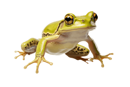 Close-up image of a vibrant green frog with detailed textures, highlighting natural beauty and amphibious features. png