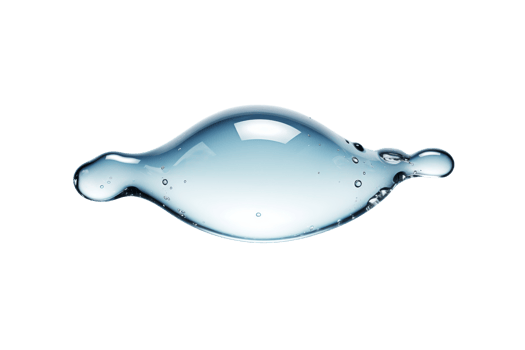 Transparent water droplet in midair with reflection, isolated on transparent background. High-resolution image suitable for various design projects. png