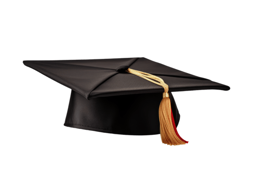 Black graduation cap with tassel on a transparent background. symbolizing education, achievement, and success in academia. png
