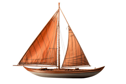 Detailed photo of a vintage sailboat with orange sails. Perfect for themes of navigation, sailing, and maritime history. png