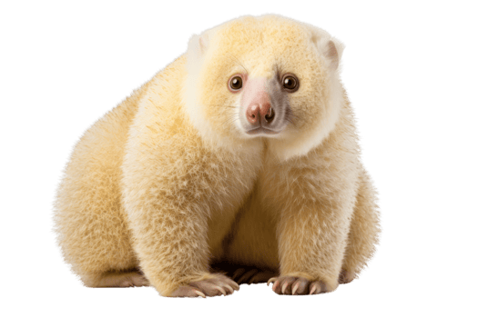 Adorable, fluffy, white animal with curious expression. Perfect for nature, wildlife, and animal-themed projects. Isolated on a transparent background. png