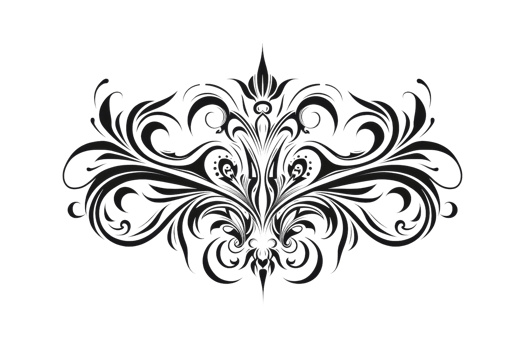 A black and white design with a flowery pattern. The design is very ornate and intricate png