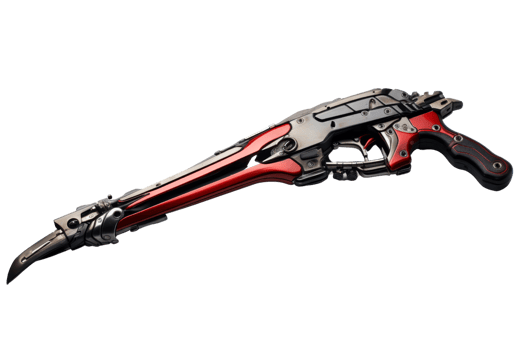 A red and black gun with a black handle png