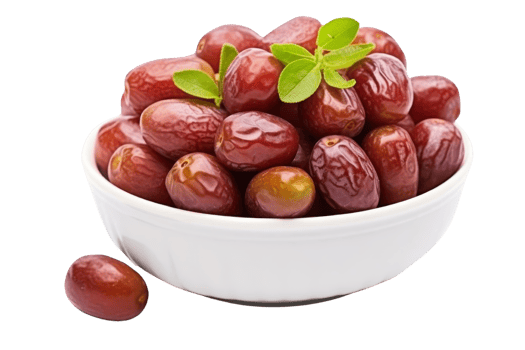 A bowl of red grapes with a green leaf on top. The grapes are ripe and ready to eat png