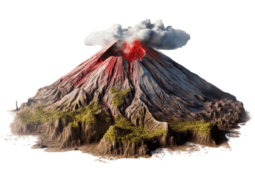 A mountain with a red and white peak. The mountain is surrounded by a green valley png