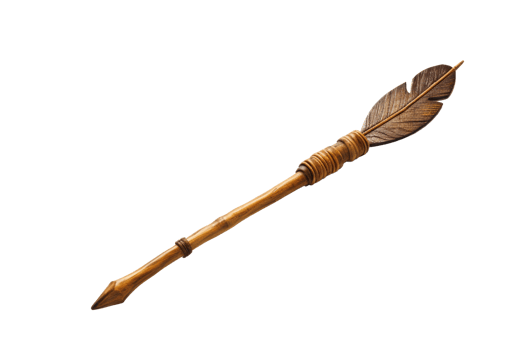 A wooden stick with a feather on the end. The stick is long and thin, and the feather is brown. The image has a simple and natural feel to it, with the stick and feather being the main focus png