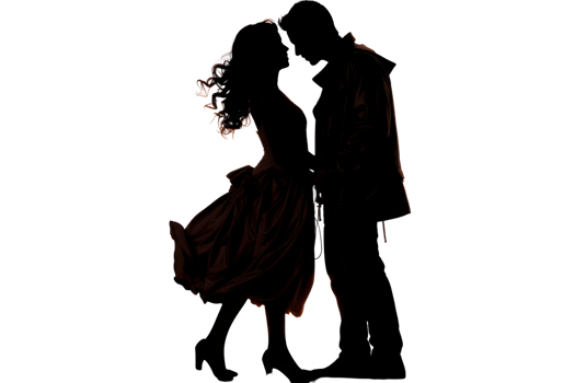 A couple is shown in silhouette, with the man wearing a coat and the woman wearing a dress png