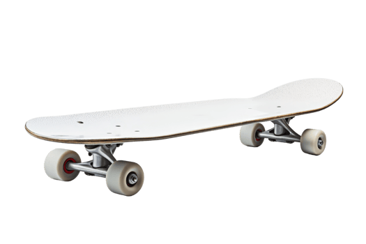 A white skateboard with black wheels. The skateboard is not in use png
