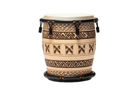 A wooden drum with a black and white design. The design on the drum is intricate and detailed, giving it a unique and artistic appearance. The drum seems to be a symbol of cultural heritage png