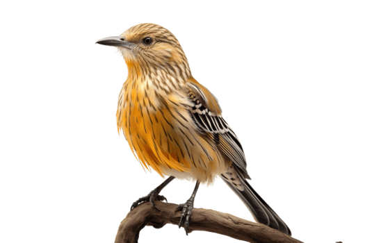 A bird with a yellow and black striped body is perched on a branch. The bird appears to be looking at the camera, possibly curious or alert. The scene is peaceful and serene png