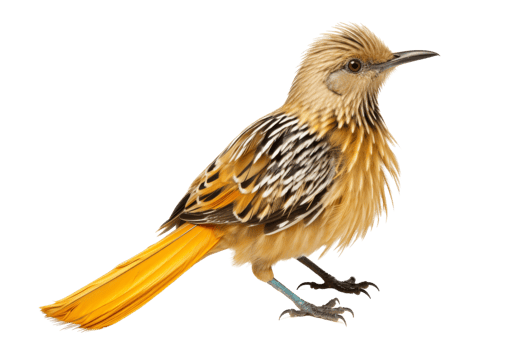 Beautiful bird with bright yellow-orange tail and intricate feather patterns, isolated on transparent background. Perfect for nature and wildlife themes. png