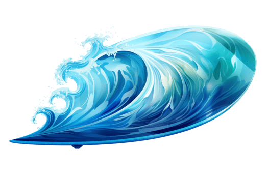 Vibrant, dynamic digital illustration of a crashing ocean wave, showcasing the power and beauty of the sea with vivid blue colors. png