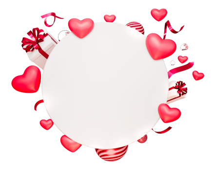 3D Heart shaped design and gift box element decoration wiht white geometric shapes for your design png