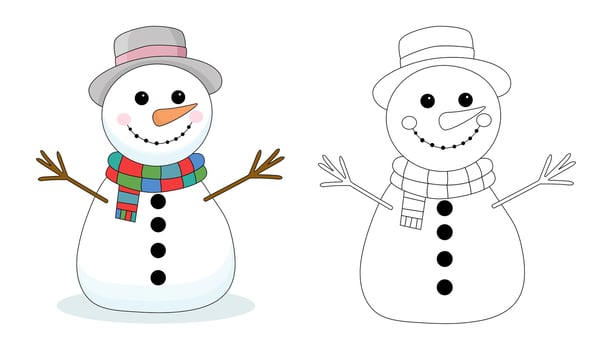A set of snowmen in a scarf and hat.Contour coloring. The symbol of winter, Christmas, New Year vector