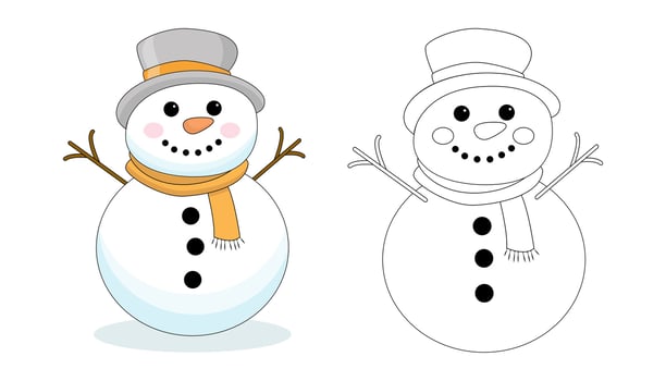 A set of snowmen in a scarf and hat.Contour coloring. The symbol of winter, Christmas, New Year vector
