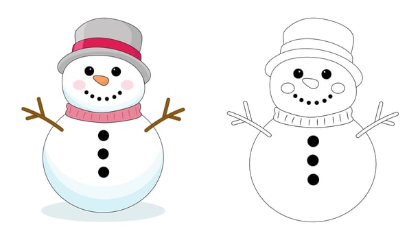 A set of snowmen in a scarf and hat.Contour coloring. The symbol of winter, Christmas, New Year vector
