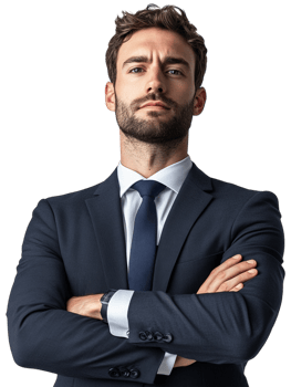Businessman Thinking Crossed Arms Strategic Planning Isolated Against a Transparent Background png