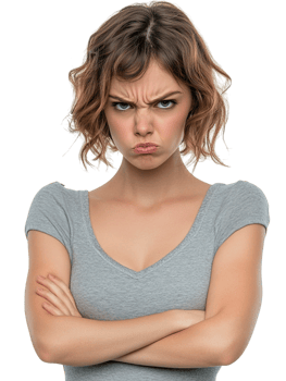 Angry Displeased Woman with Crossed Arms over transparent background for Negative Feedback or Conflict png