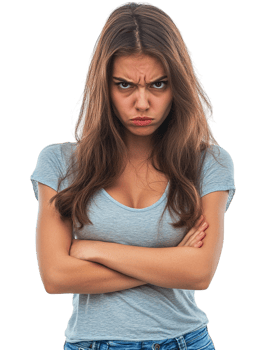Angry Displeased Woman Crossed Arms against transparent background for Negative Feedback or Conflict png