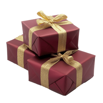 Three red gift boxes with gold ribbons png