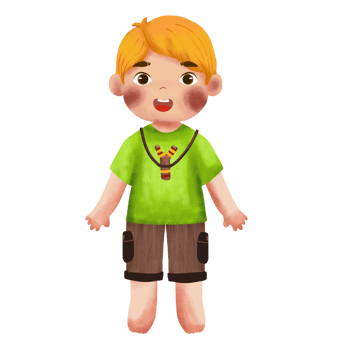 A cartoon boy wearing a green shirt and shorts png