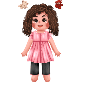 A cartoon girl with brown hair and pink dress png