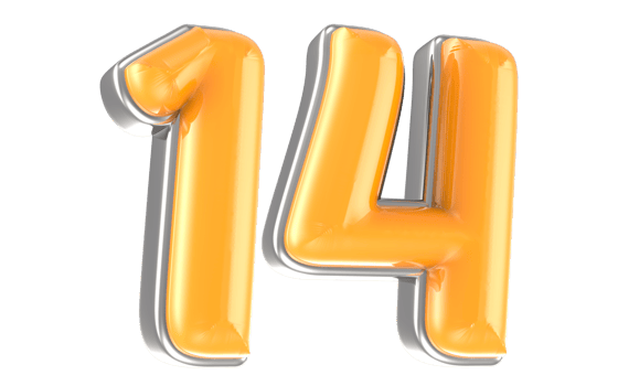 White And Yellow Number 14 3D Render png